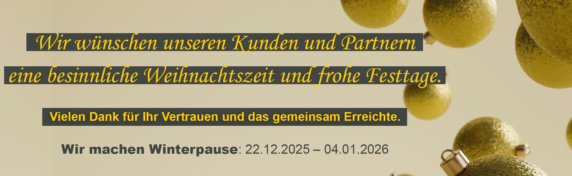 Festtagsgrüße und geänderte Öffnungszeiten von Nervo & Nottebrock